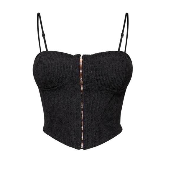 Vintage Tops - 90s Black Corduroy Corset Top Hook Eye Closure Y2K Indie Sleaze Dark Coquette M